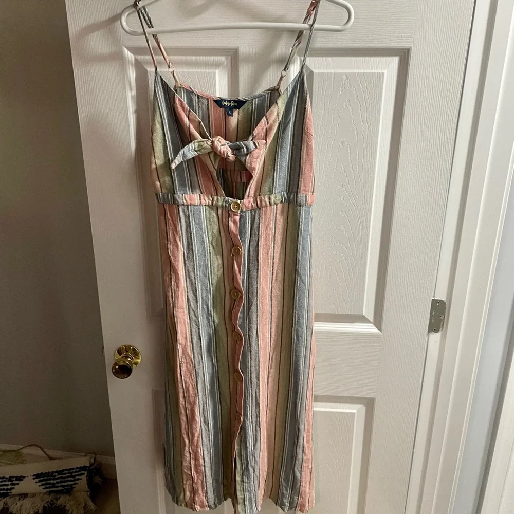 Indigo Rein Striped Linen Blend Button Down Midi Dress - Picture 3 of 7